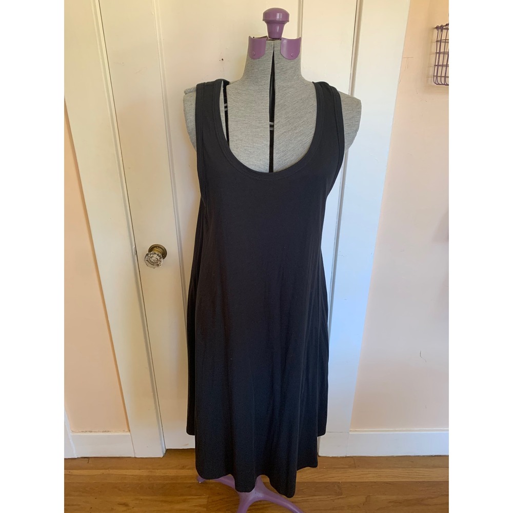 Soft Surroundings Black Knit Jersey Cotton Modal Sleeveless Midi Pocket Dress L